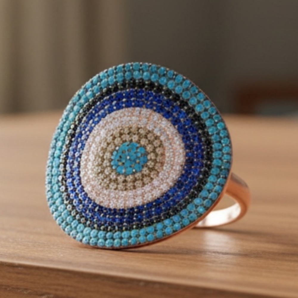 Womens Sterling Silver .925 Zirconia Studded Cocktail‎ Ring